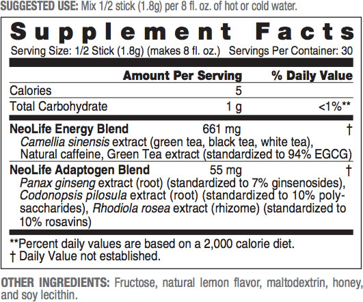 NeoLife Tea No GMOs 15 sticks 30 servings #3860