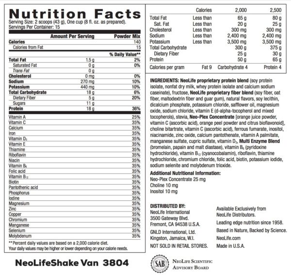 NeoLifeShake-Creamy Vanilla no GMOs 15 servings #3804